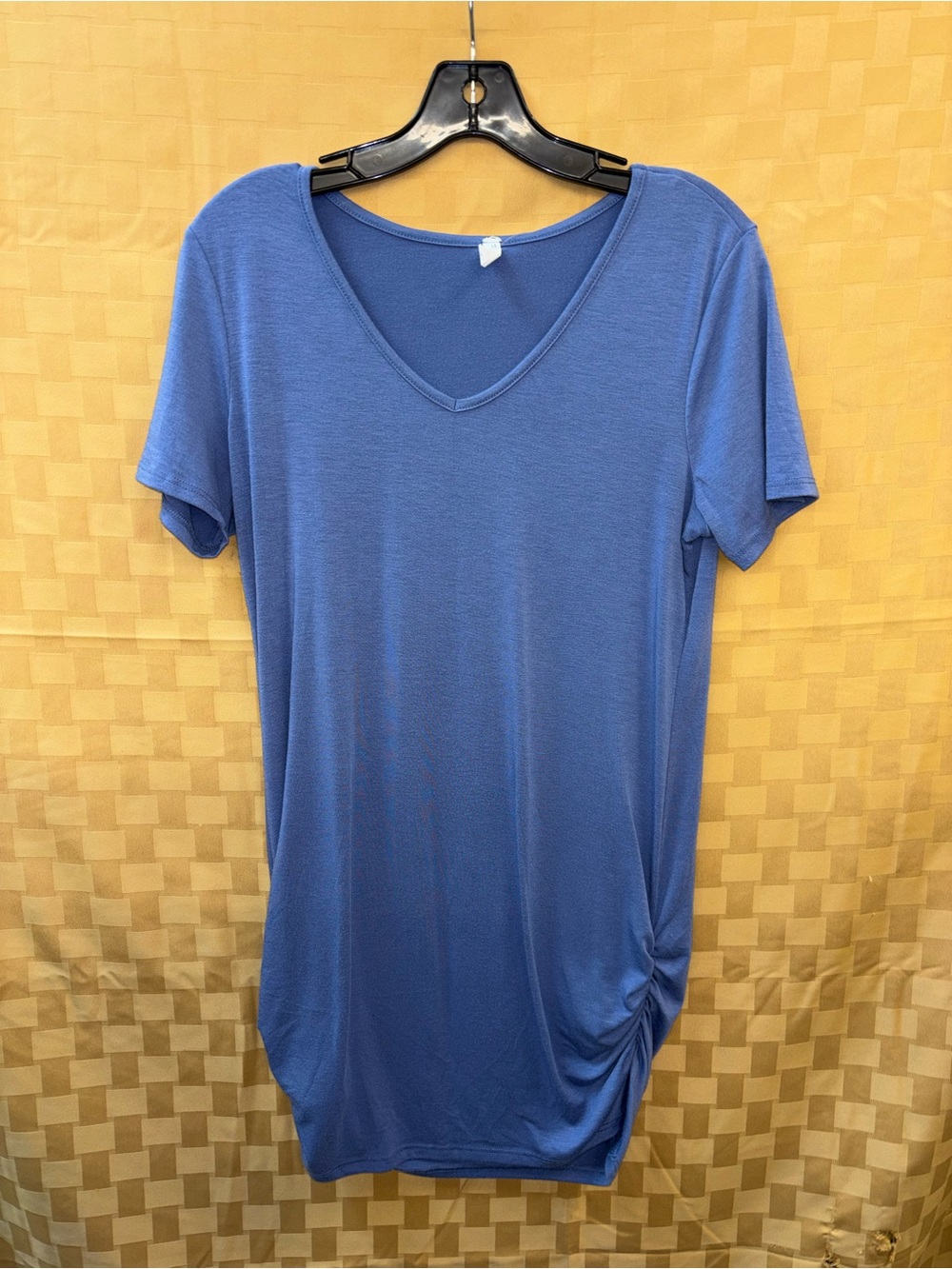 Blush Blue V-Neck Short Sleeve Tunic with Side Ruching